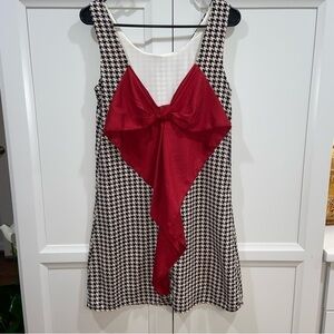 Vestique Black and White Herringbone Dress with Red Bow Size Small